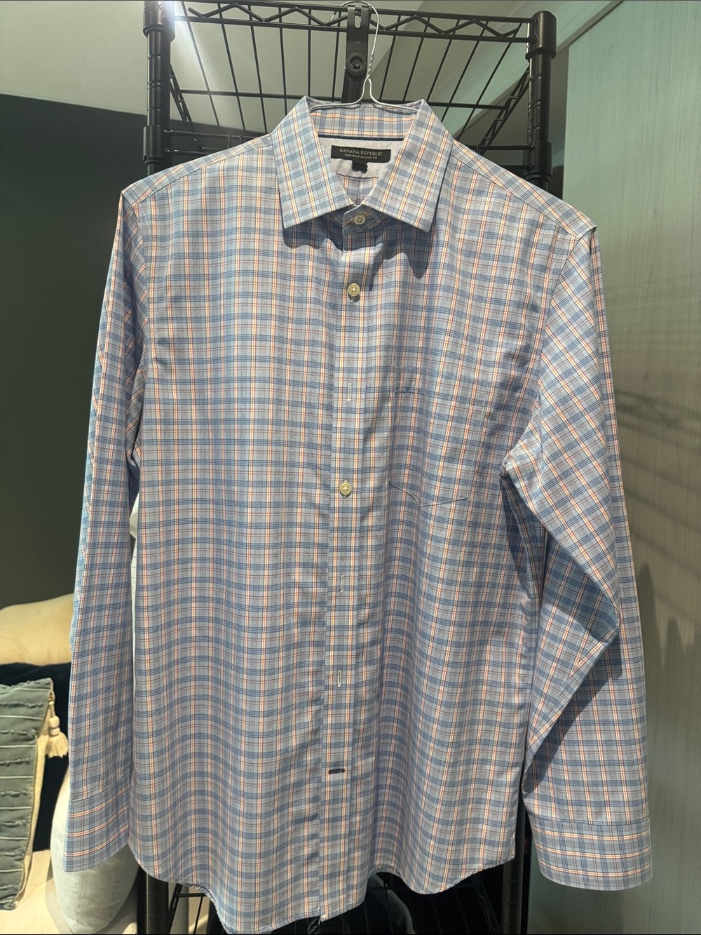 Banana Republic Blue and Pink Plaid Dress Shirt - Picture 1 of 1